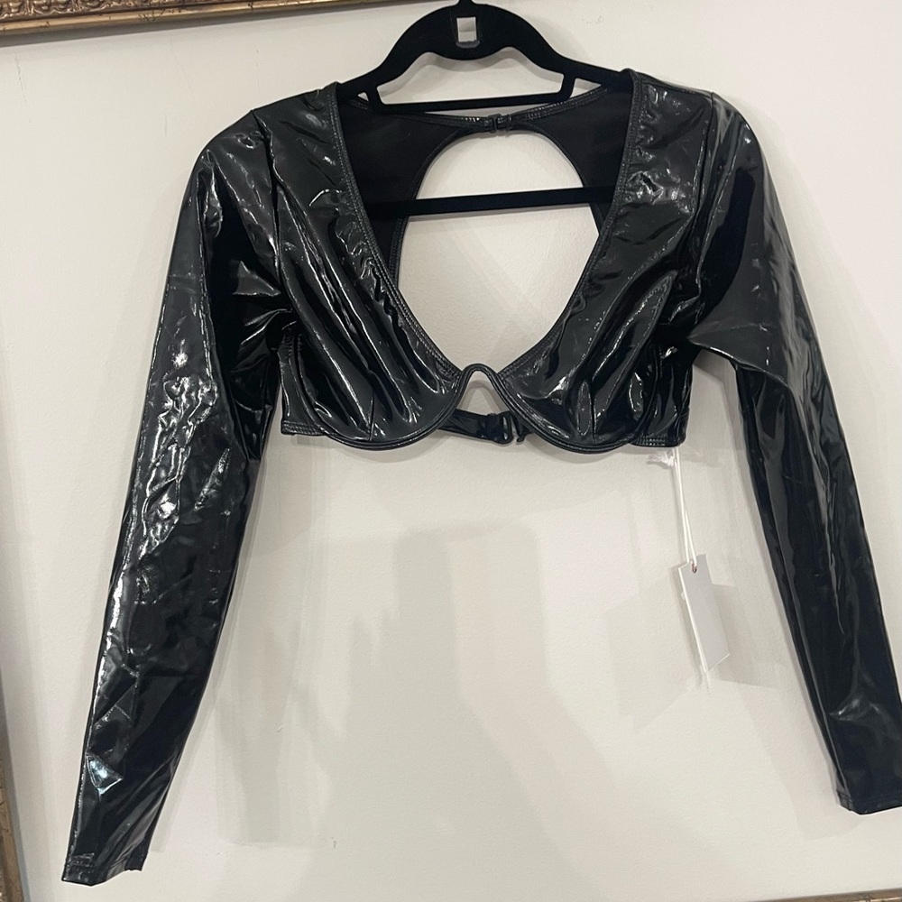 NWT Good American patent leather crop top/swim top